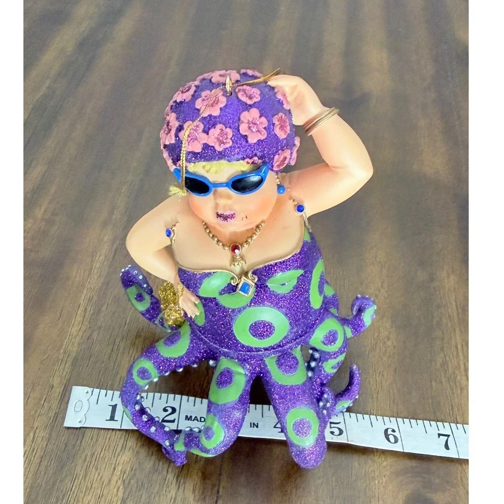 December Diamonds Miss Fran III Octopus Mermaid Glitter Ornament Purple 6.5